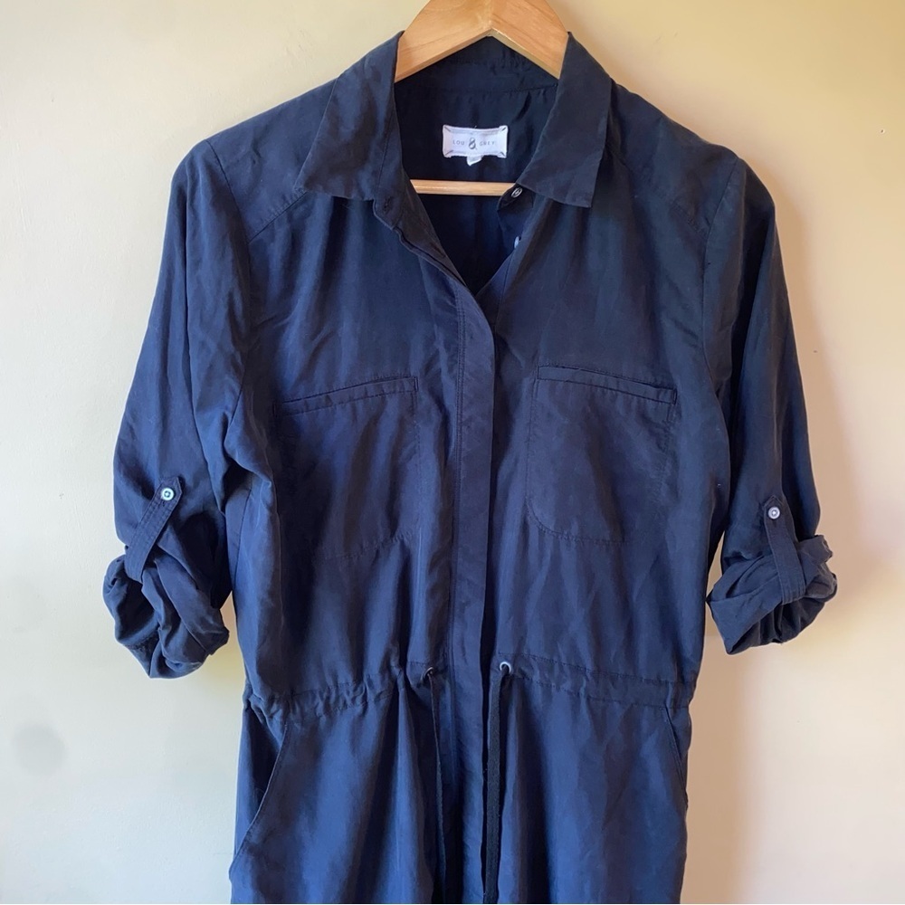 Lou & Grey Shirt Dress Women’s Small Grey Drawstring Waist Roll Tab Sleeve - Picture 3 of 10